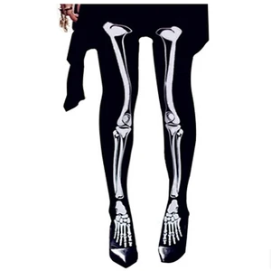 Пикантные колготки женские скелетоны Хэллоуин Девушки до бедра весенне-осенние Яркие длинные колготки для стриптиза Чулочные изделия