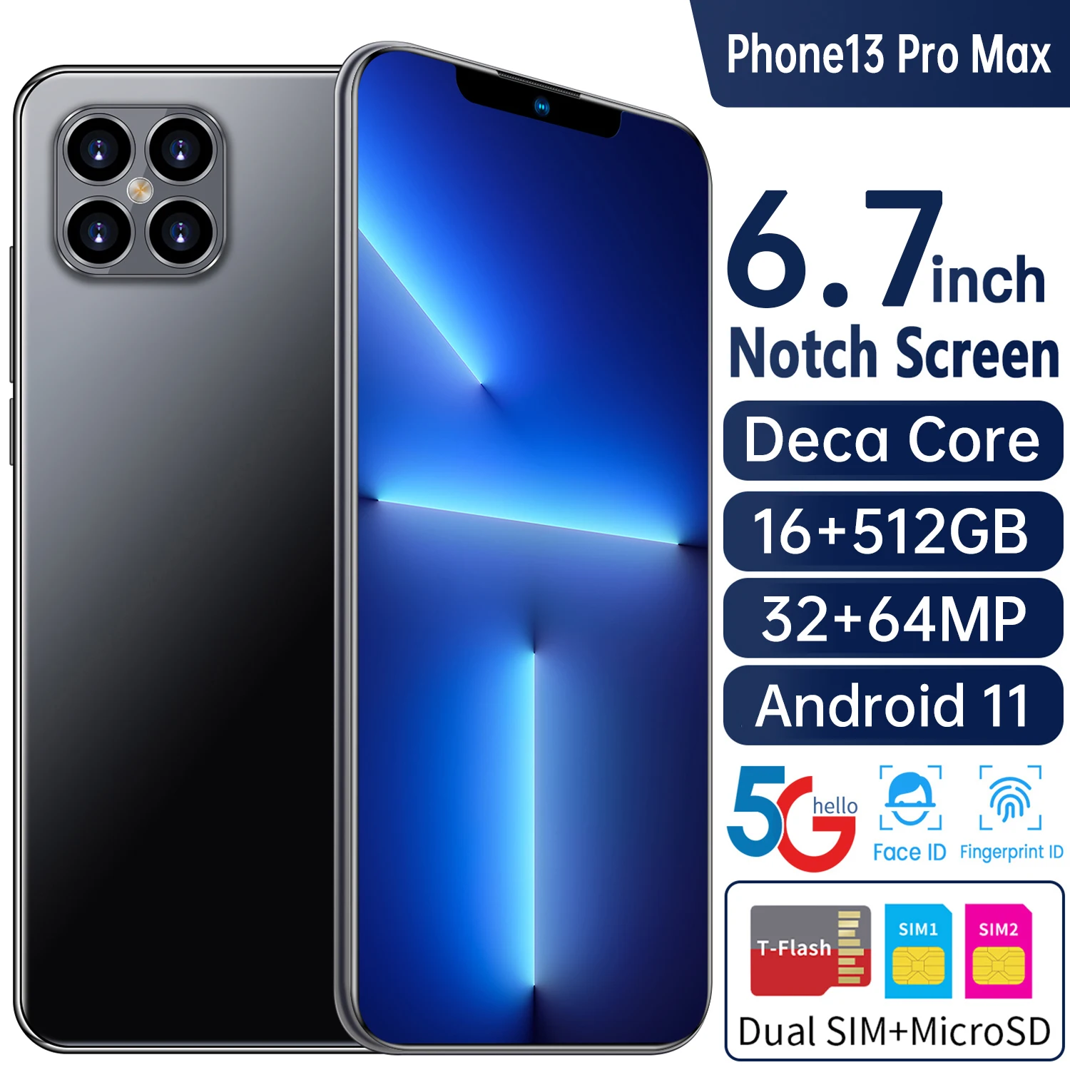 

Оригинальный смартфон для Apple IPhone 13 Pro Max, 6,7-дюймовый Notch-экран, 10000 ГБ + 512 ГБ, мобильный телефон Samsung Huawei