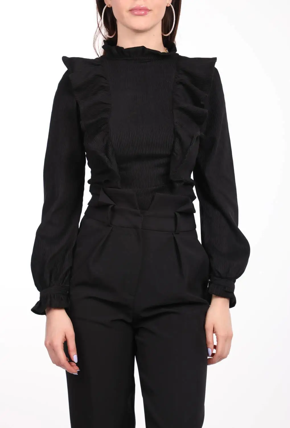 

Markapia Ruffle Detail Ribbed Blouse