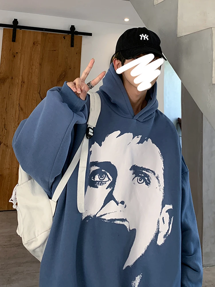 

Sweater men's plus velvet hooded ins Hong Kong style autumn and winter New Large size loose trend Joker padded jacket