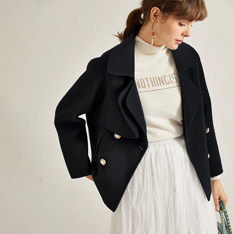 

100% Wool short double-sided woolen coat women's small figure 2020 new winter loose fashion high end woolen coat pure cashmere