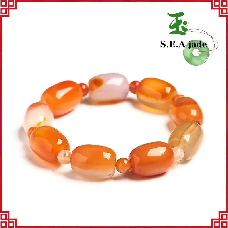 

Natural Red Agate Barrel Bead Bracelet Men and Women Simple Single Circle Bracelet jade beads