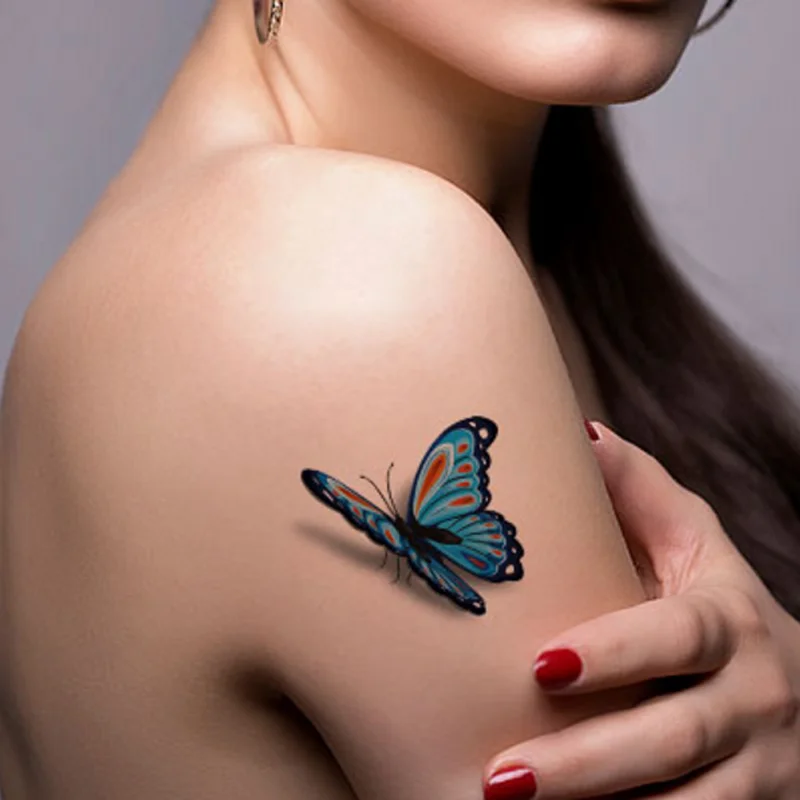 Temporary Waterproof Tattoo Sticker 3D Butterfly Color Flash Trendy Small Neck Hand Arm Shoulder Fake | Красота и здоровье
