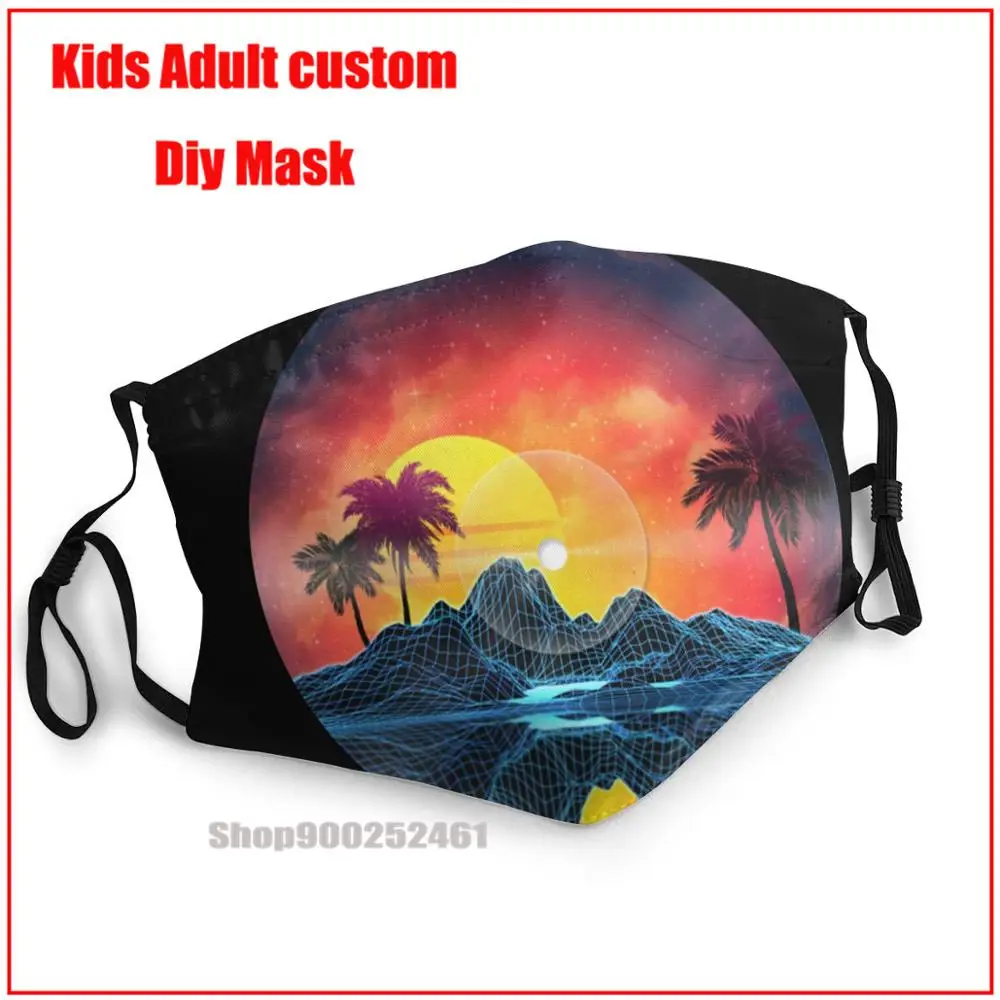 

Vaporwave Landscape With Rocks And Palms Vinyl Record DIY fashion mask washable face mask kids uxury designer face mask