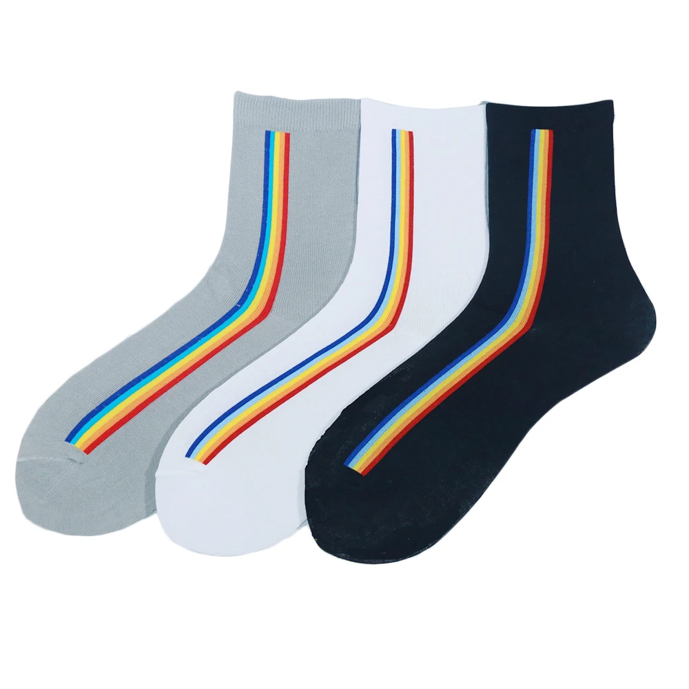 

3 pcs/ lot Women Men Socks Cotton Rainbow Stripes Crew Sock Casual Tide Harajuku Funny Cute Pop Korean Socks For Women