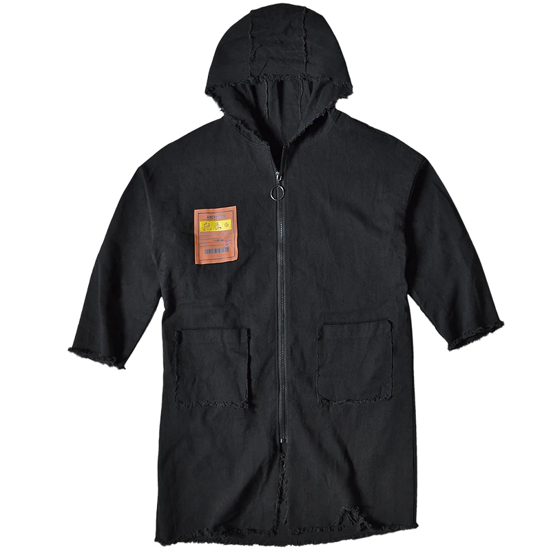 Куртка мужская джинсовая рваная длинный пиджак из денима в стиле панк с