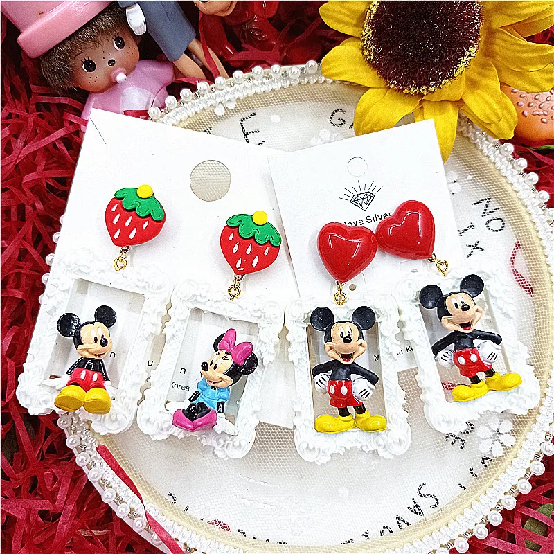 Anime Accessories Women Fashion Girls Mickey Mouse Earrings Resin Retro Photo Fram Cosplay Decoration Ear Pendants