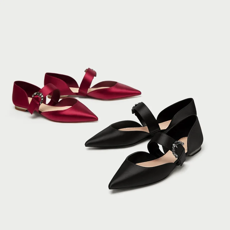 Женские туфли мэри джейн на плоской подошве элегантные шелковые лоферы с острым