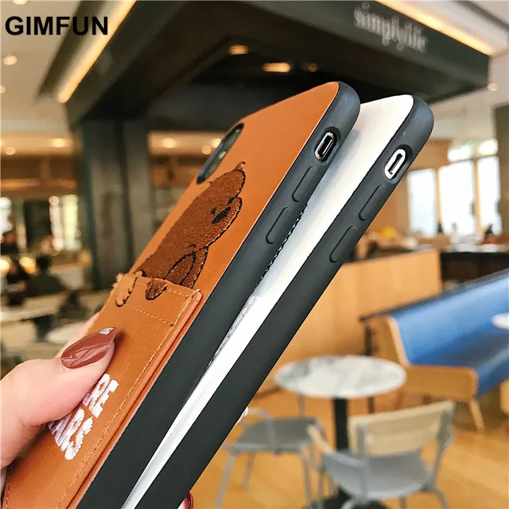 

Pu Leather Cartoon Bear Pocket Phone Case for IPhone12 Pro Max Soft Tpu cover for Iphone 11 7 Xr X Max 11Pro 6 8 Plus with Bags