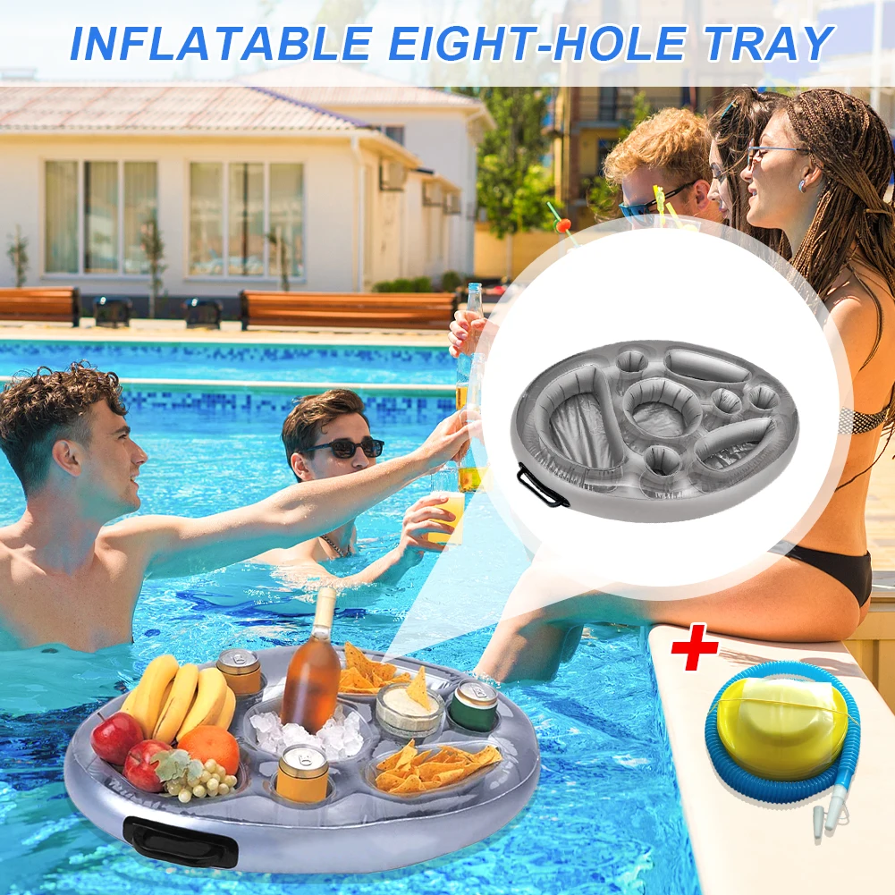 

70x50cm Inflatable Floating Mini Bar 8Holes Swimming Pool Beach Drink Holder Raft Beer Bucket Cooler Table Tray Versatile Design