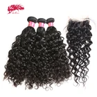 Бразильские натуральные волнистые волосы Ali Queen, пучки с застежкой, 34 шт. человеческие волосы, пучки с 413x4 кружевной застежкойфронтальной застежкой