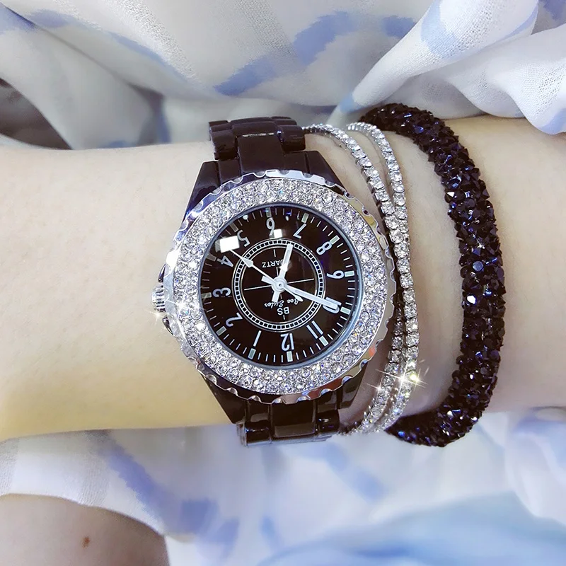 

Women Watch 2020 New Fashion White Women Ceramic Quartz Watch Luxury Crystal Diamond Ladies Dress Wrist Watches Waterproof Clock