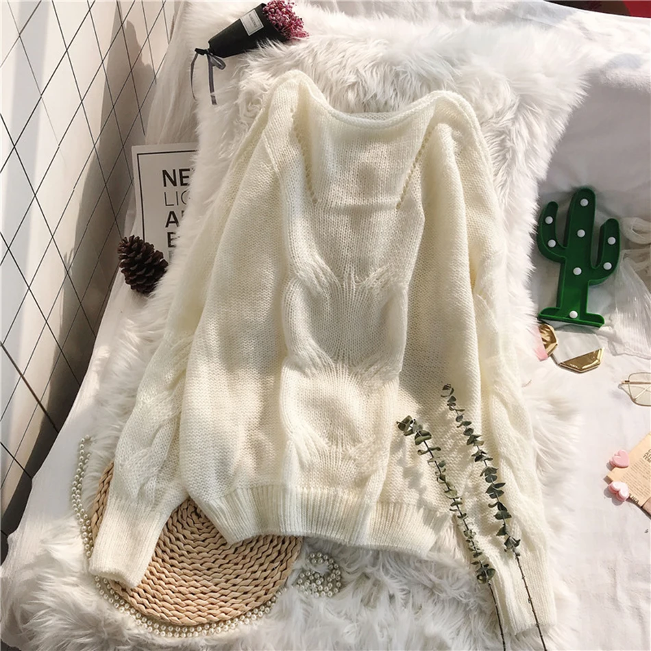 Genayooa Loose Autumn Knitting Sweater Pullovers Women Long Sleeve Ladies Sexy Jumpers Soft Hollow Out Sweater Woman Winter