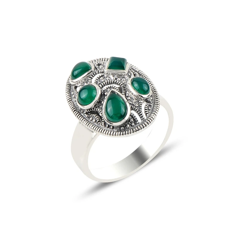 

Серебряное кольцо Silverlina с зеленым агатом и марказитом