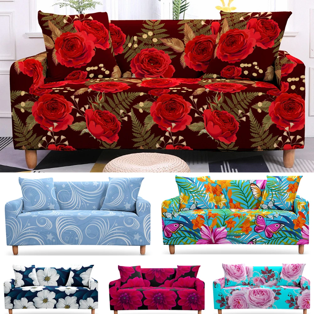 

3D Digital Flowers Stretch Sofa Cover Elastic 2/3 Seaters Couch Cover Bezug Slip Design Cover For Living Room Office Decoration