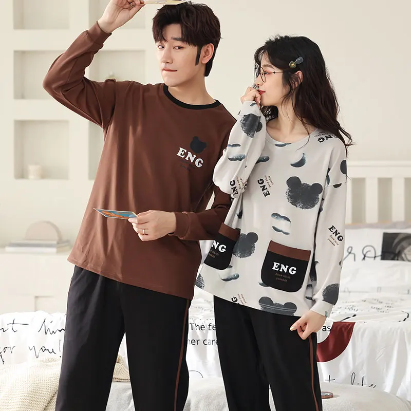 Новинка 2021 осенне-зимние хлопковые Пижамные комплекты для влюбленных стильная