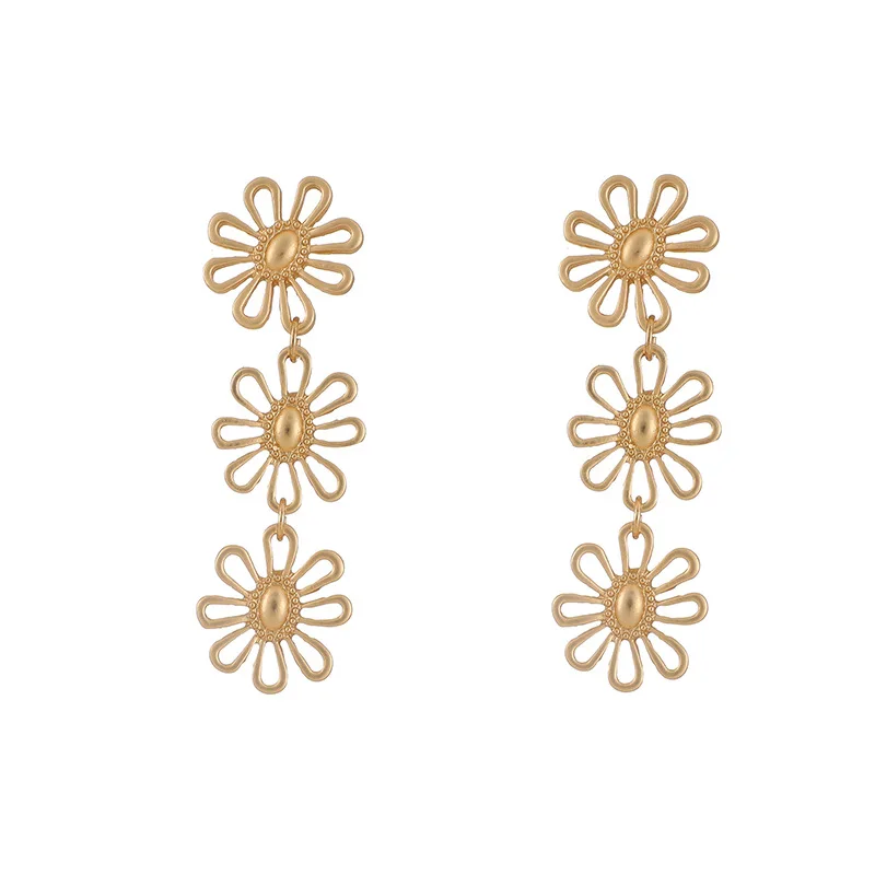 

Metallic Matte Flower Long Earrings Fashionable Joker Retro Romantic And Sweet Girl Women Jewelry Gift Accessories The Wedding