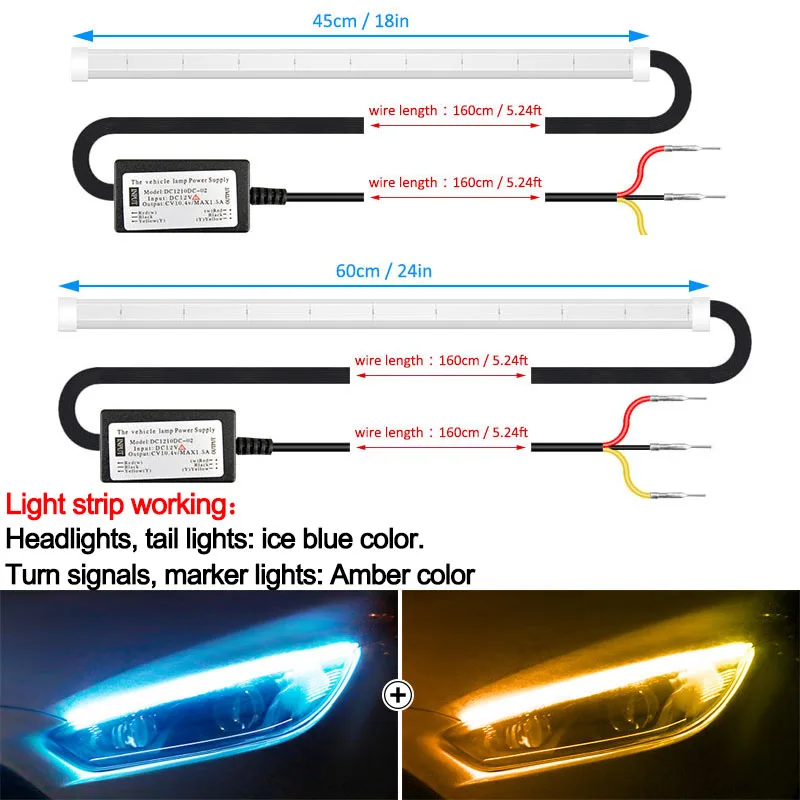 Дневные ходовые огни 2 шт./лот двухцветные холодный синий/янтарный