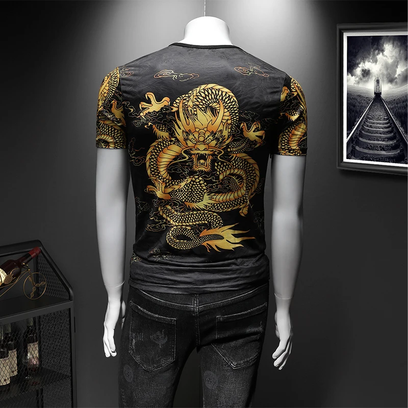 Мужская футболка с вышивкой Повседневная коротким рукавом и принтом дракона в