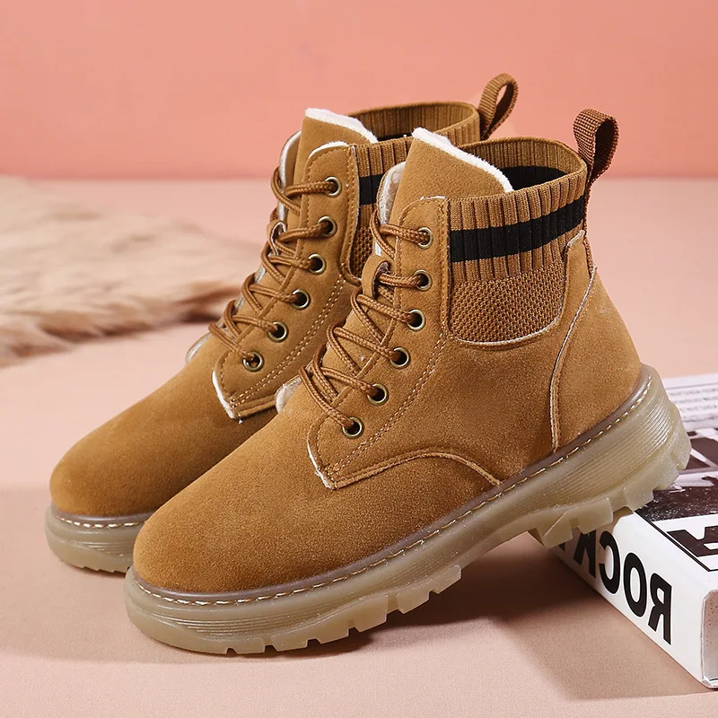 

Женские ботинки из искусственной замши, зимняя обувь на платформе, женские модные короткие ботинки на шнуровке, женская теплая обувь с коро...