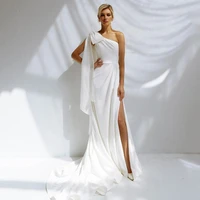 eightree sexy wedding dresses one shoulder high split bridal dress 2022 satin a line floor length wedding evening gown plus size
