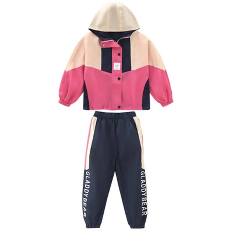 

2021 autumn new children's leisure sports suit girls suit color matching jacket pants two-piece suit