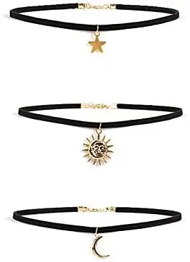 

Vintage Sun Moon Star Necklace Choker Black Velvet Flocking Crescent Pentagram Necklace Collar Jewelry for Women Girls 3pcs