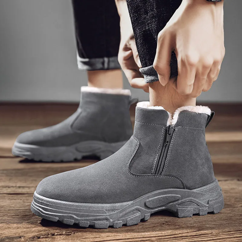 

2021 Winter Shoes Men Snow Boots Warm Plush Cold Winter Mens Ankle Boots Thick Sole Man Cotton Shoes Male Footwear Black KA4135