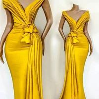yellow stunning long mermaid evening dresses 2020 special occasion off shoulder elsatic satin celebrity gowns for women 2021