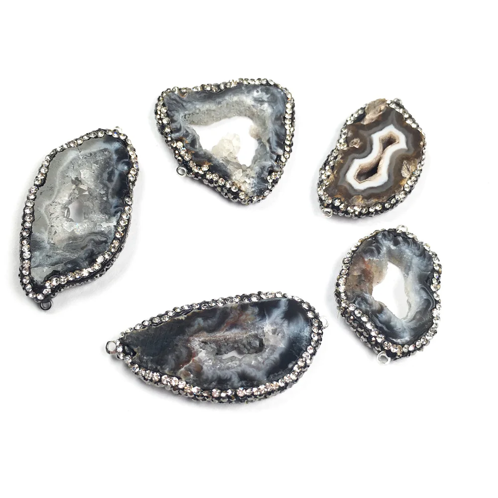 

Natural Agates Stone Pendant irregular geode Agates Stone Charm artificial diamond attached for Jewelry Making Necklace Bracelet