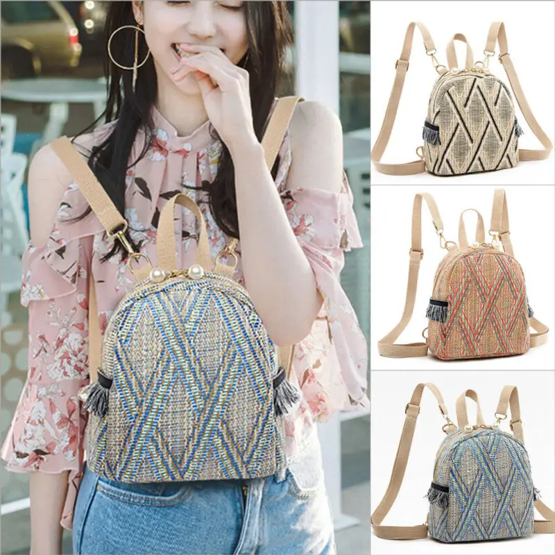 Женский Плетеный рюкзак в полоску на плечо с принтом 2019 | Дом и сад