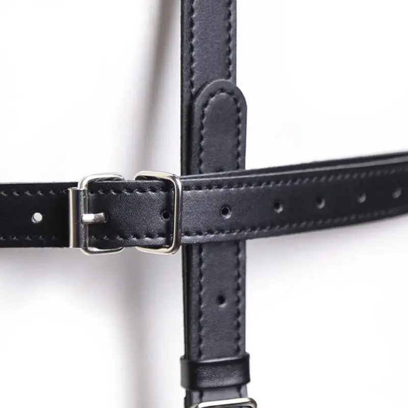

X3UE 2pcs Men Lingerie Belt Set PU Leather Cross Enticing Body Link Harness Halter Neck Waist Bandage Clubwear