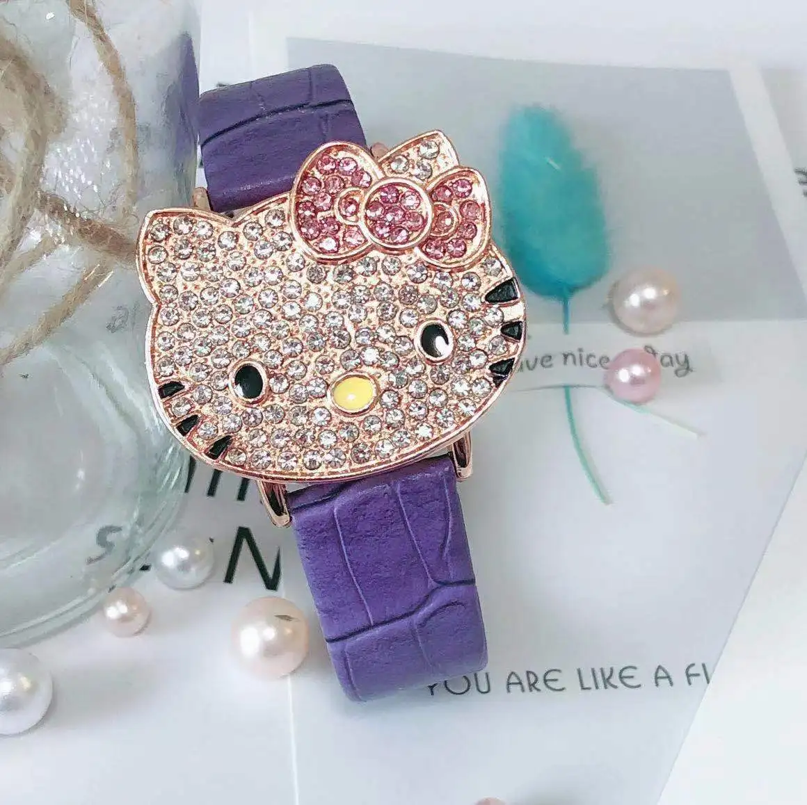 New cartoon children's watch girl student cute clamshell cat diamond wristwatch cute electronic kid watches birthday gift clock enlarge