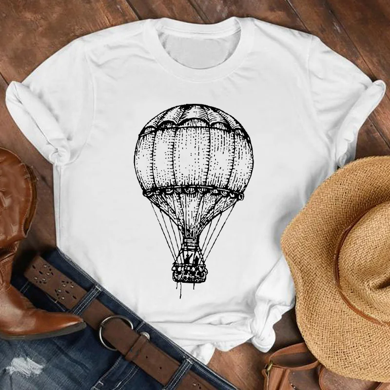

Women Lady Cartoon Love Travel Cute Balloon Summer Fall Shirt Clothes Tshirt Tee Womens Top Female Print T Graphic T-shirt