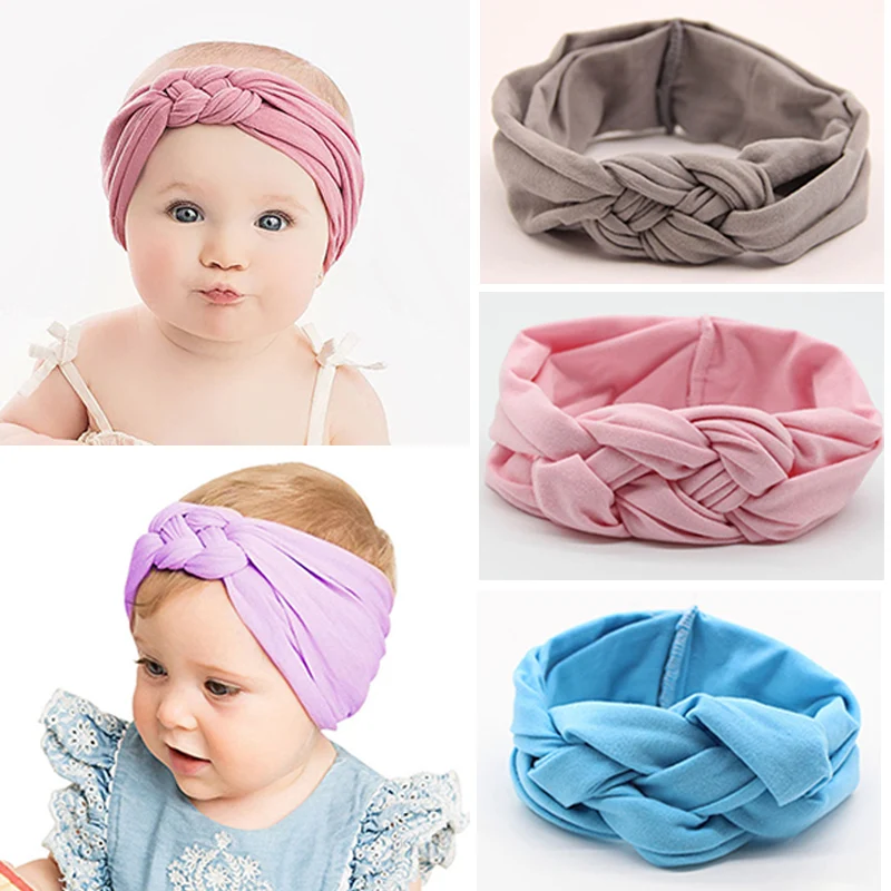 

2020 New Braided Nylon Baby Headbands For Girls Twisted Top Cross Knot Headwraps Turban Elastic Soft Hairbands Hair Accessories