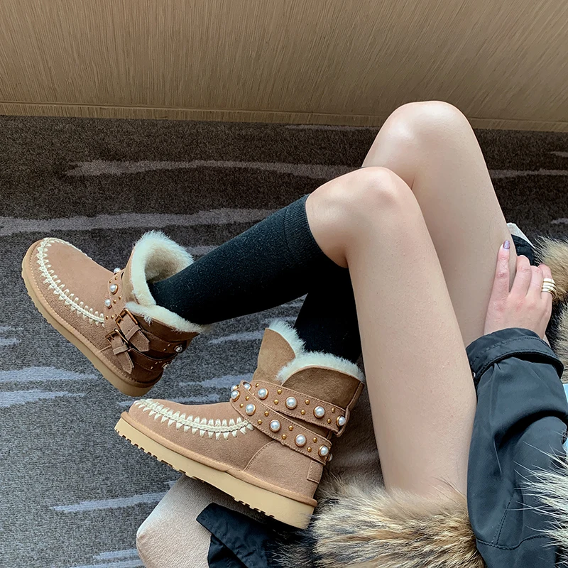 Роскошные брендовые зимние сапоги женская новая зимняя обувь из коровьей замши с