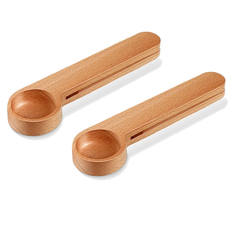 

2 Pcs Wooden Coffee Scoop and Bag Clip,Tablespoon Measuring Scoop,Coffee Bags Sealer,for Ground Beans,Coffee Beans,Tea