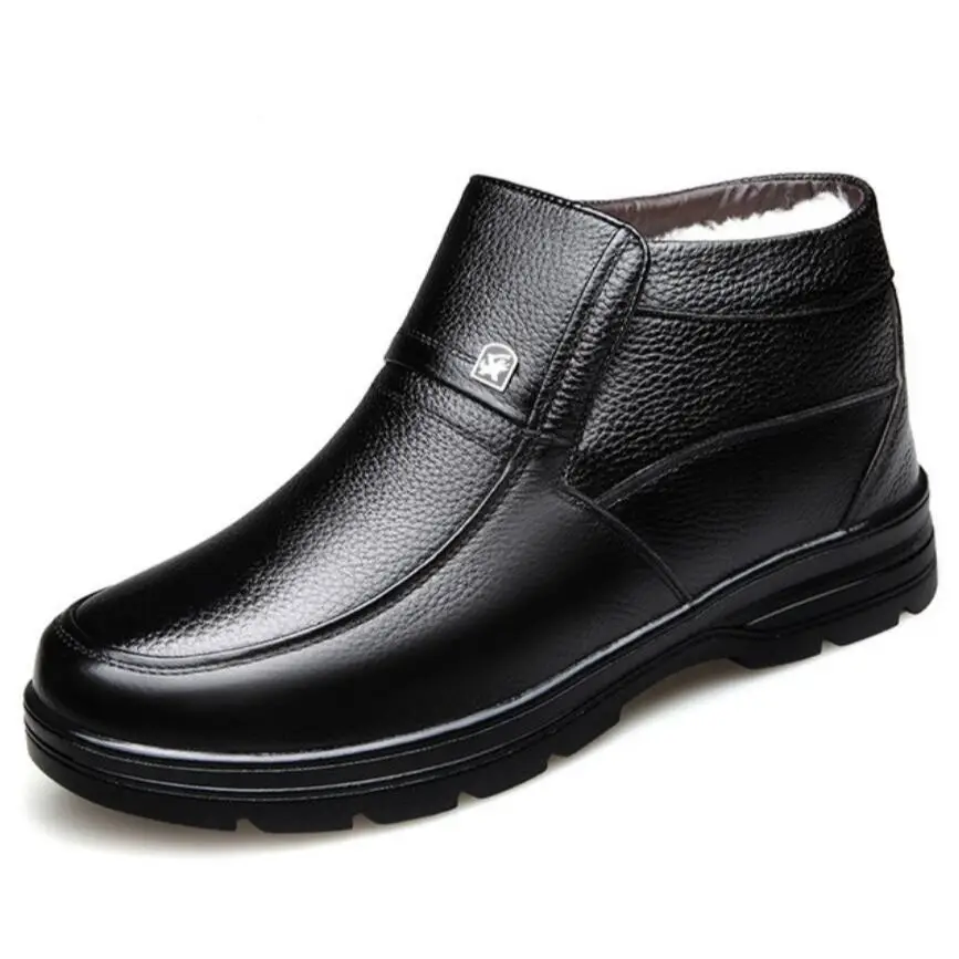 

Luxury Brand Men Winter Boots Warm Thicken Fur Men's Ankle Boots Fashion Male Business Office Formal Leather Shoes erkek bot