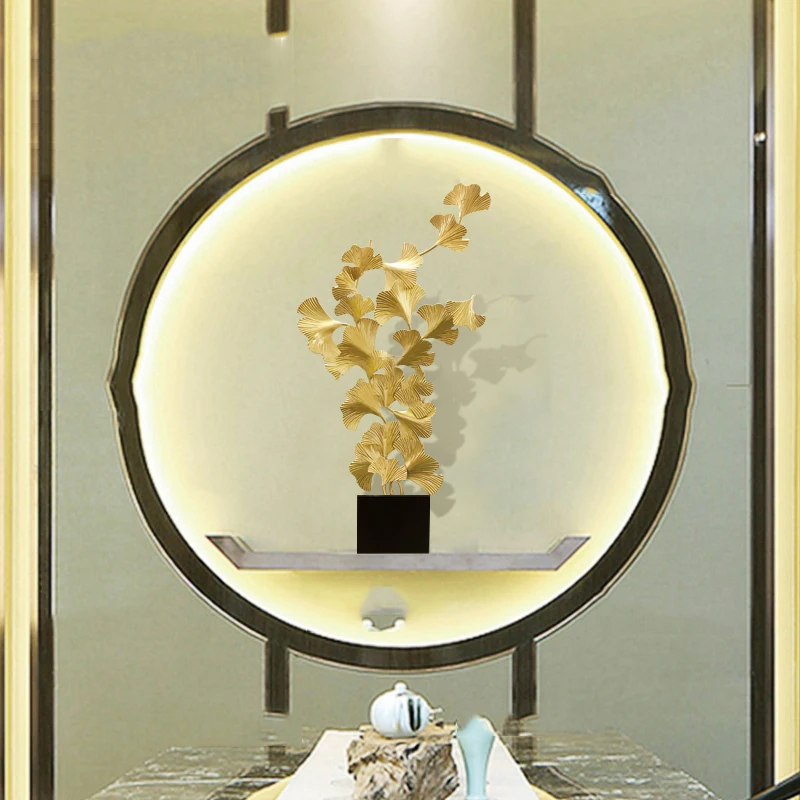 

Modern Luxury Gold Metal Ginkgo Leaf Figurines Crafts Home Decoration Hotel Office Fengshui Desktop Iron Ornaments Decor Gift