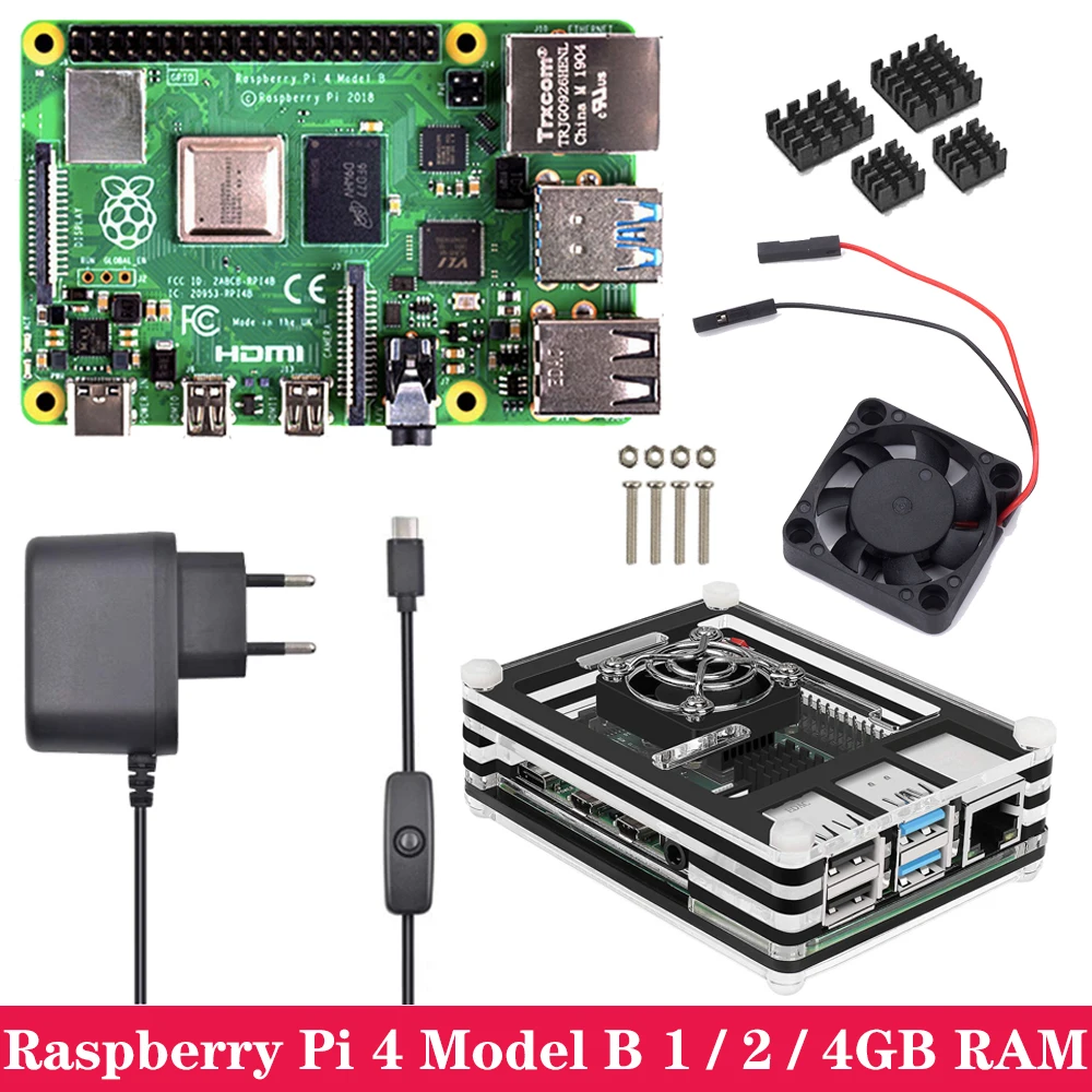 Оригинальный Raspberry Pi 4 комплекта 1 Гб 2 ГБ Оперативная память с акриловый чехол