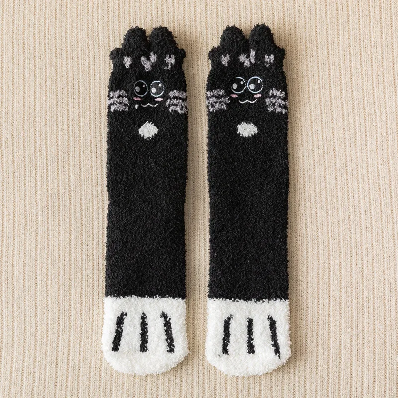 

MosiMolly Pretty Cat Coral fleece Socks Hosiery Women Warm Homewear Underwear Women's Socks & Hosiery