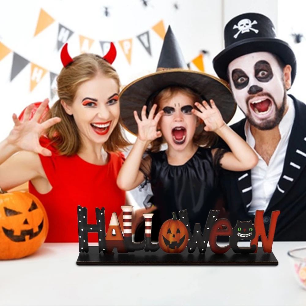 Декор для стола на Хэллоуин подвесные буквы деревянная тыква кошка знак