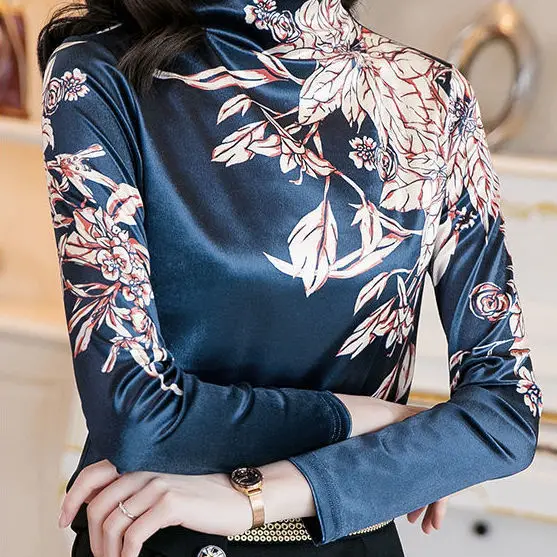

Pleuche Top Women 's 2020 Spring and Autumn New Fashion Printed Half Turtleneck High-End Long Sleeve Inner Wear Base Shirt Fashi