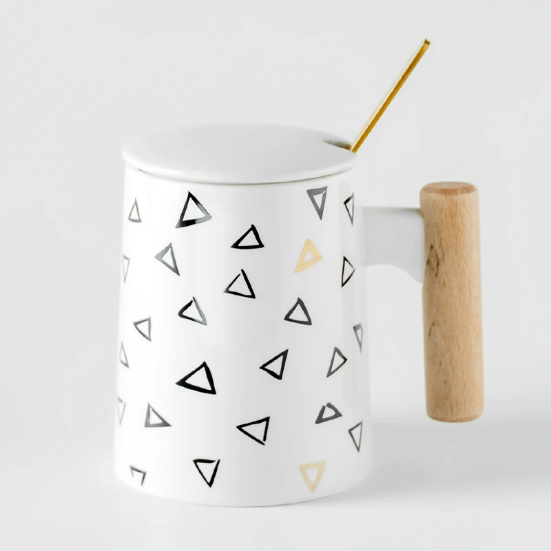 

Modern Ceramic Coffee Mug Wooden Handle with Lid The Office Tv Nordic Style Mug Tazze Colazione Mug Espresso Personalized HH50MK