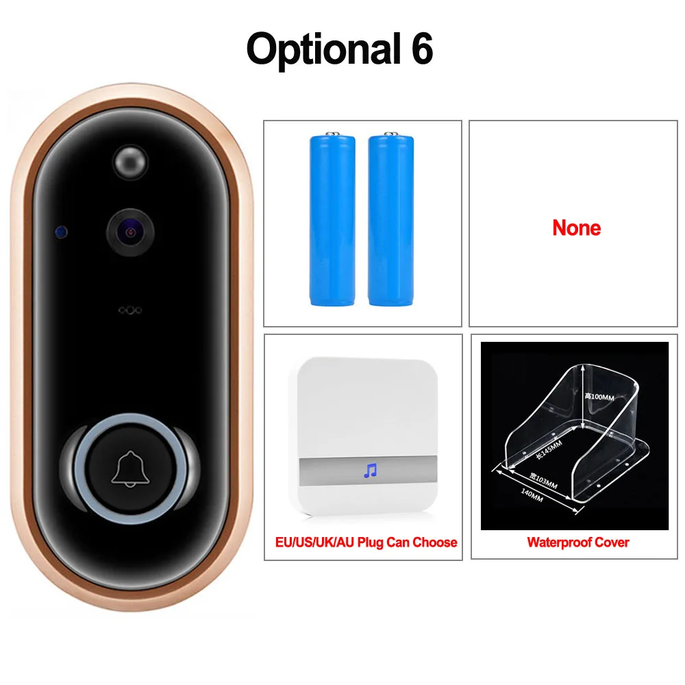 Option 6 CDYCAM 1080P смарт-видео, дверной звонок беспроводная домашняя камера безопасности 2-Way Talk ночного видения PIR Обнаружение двери телефон с вилкой Chime - Цвет: Option 6