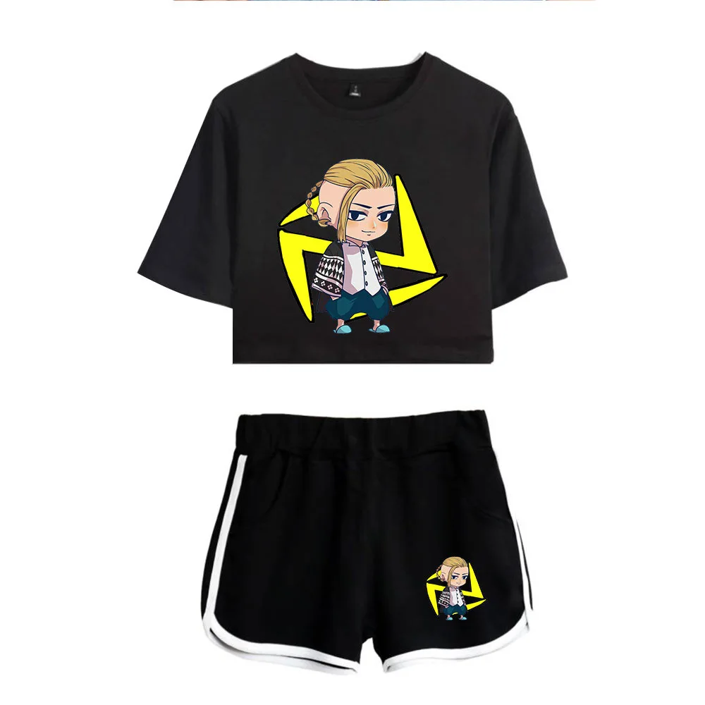 

Summer Women's Sets Anime Tokyo Revengers Short Sleeve Crop Top + Shorts Sweat Suits Women Tracksuit Two Piece Outfit streetwear