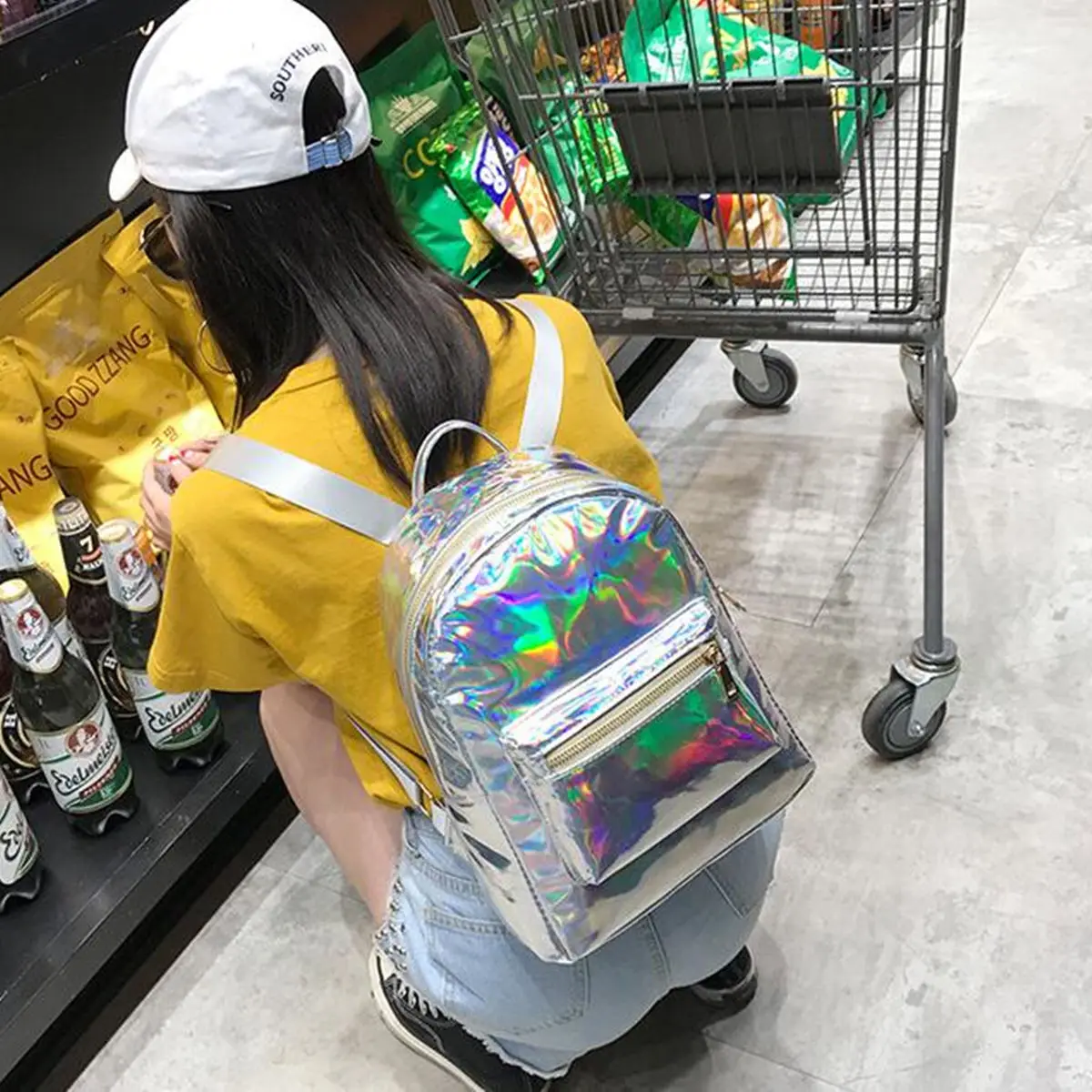 Модный крутой рюкзак для девочек из ПУ кожи с лазерным рисунком мини кошелек