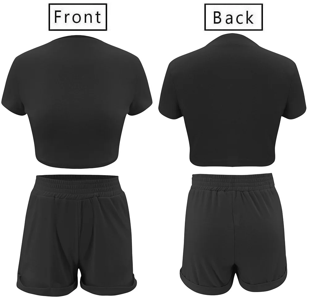 

2 Piece Sets Womens Outfits Fashion Two Piece Crop Top and Short Set for Women Summer 2020 Casual Black Pink Outfit Matching Set
