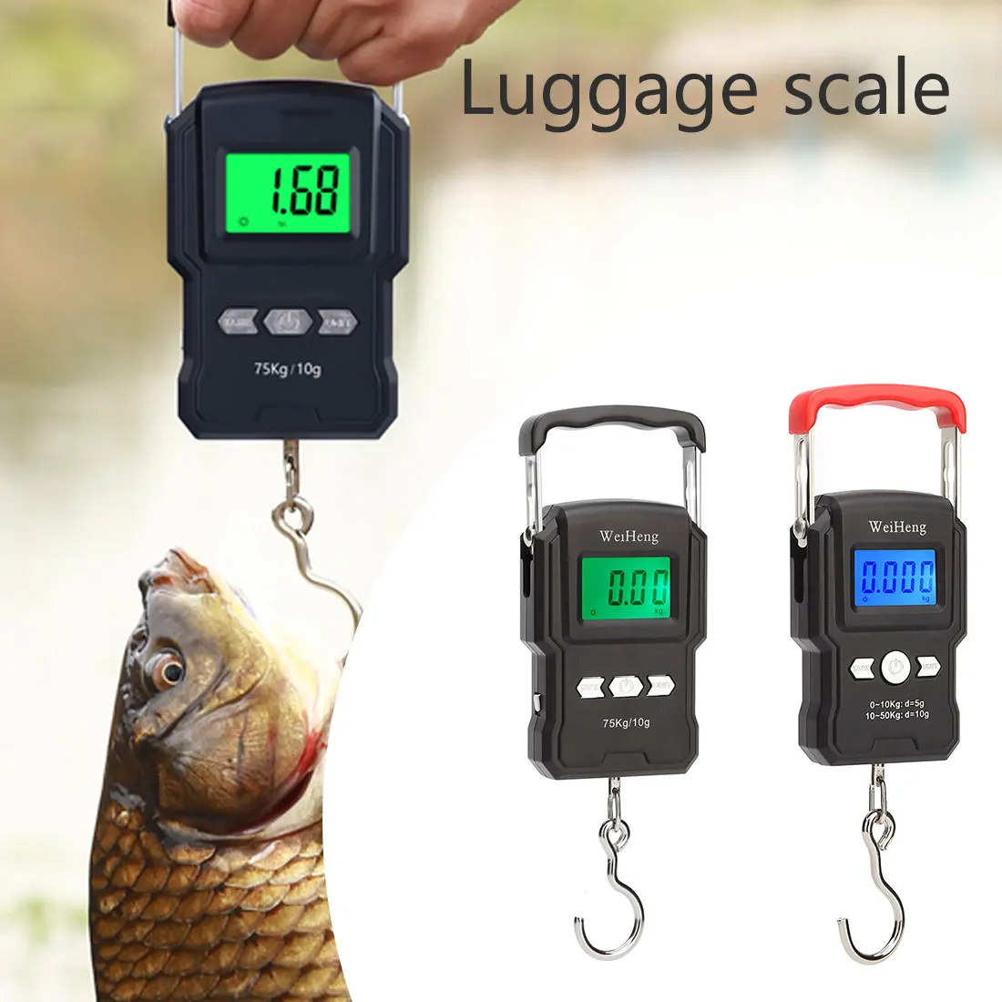 

50Kg 75Kg/5g 10g5Electronic Weighing Scale 50Kg/5g LCD Digital Display Hanging Hook Scale with Measuring Tape for Fishing Travel
