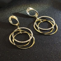 mifeiya fashion jewelry crystal rhinestone wedding earrings for women golden geometric layer large circle korean earring jewelry